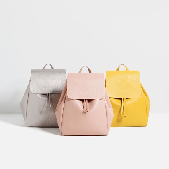 NWT Zara pink leather backpack with fold over flap